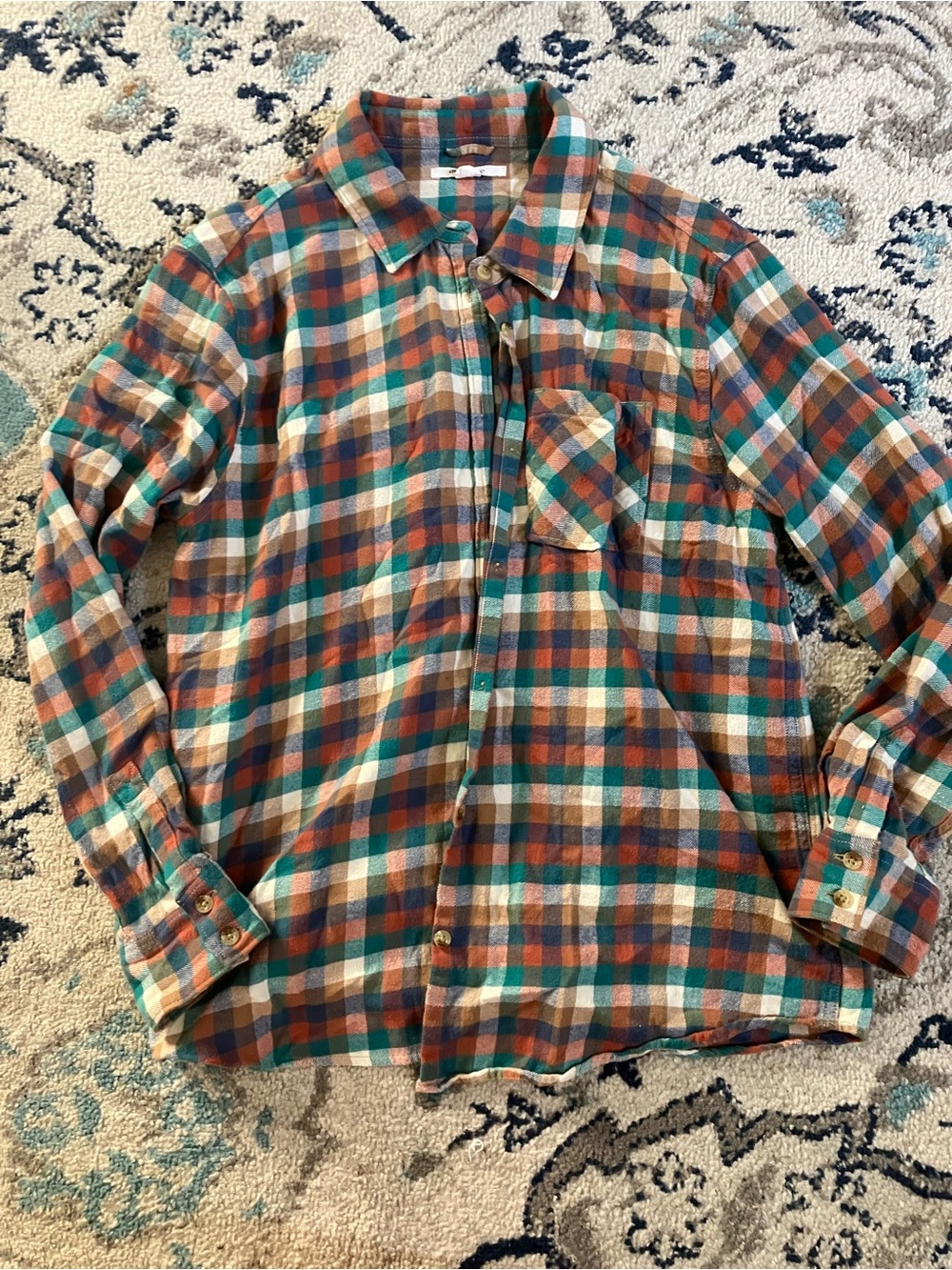 O'Neill Men's Plaid Button-Down Shirt in Teal, Rust & Cream